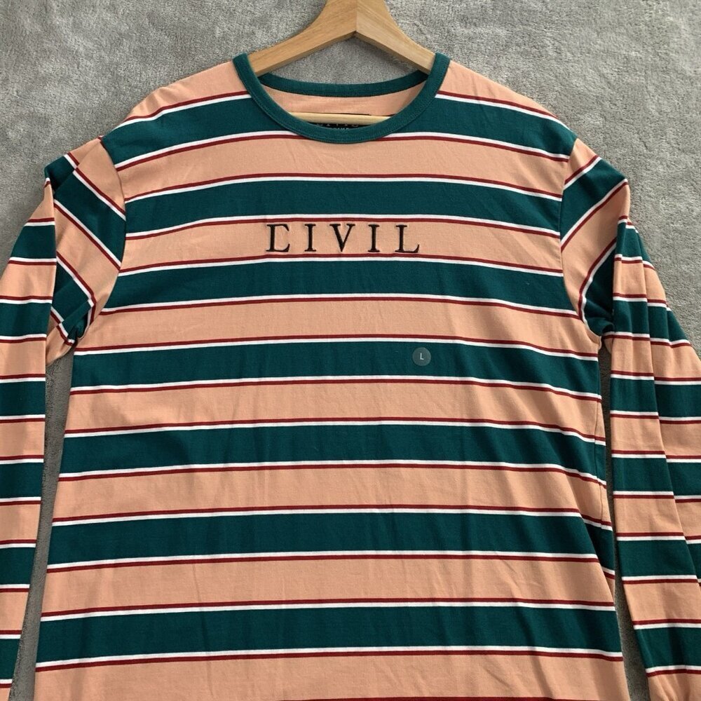 Civil Regime Shirt Mens Large Long Sleeve Crew Neck Pullover Striped Cotton Tee - Picture 4 of 8